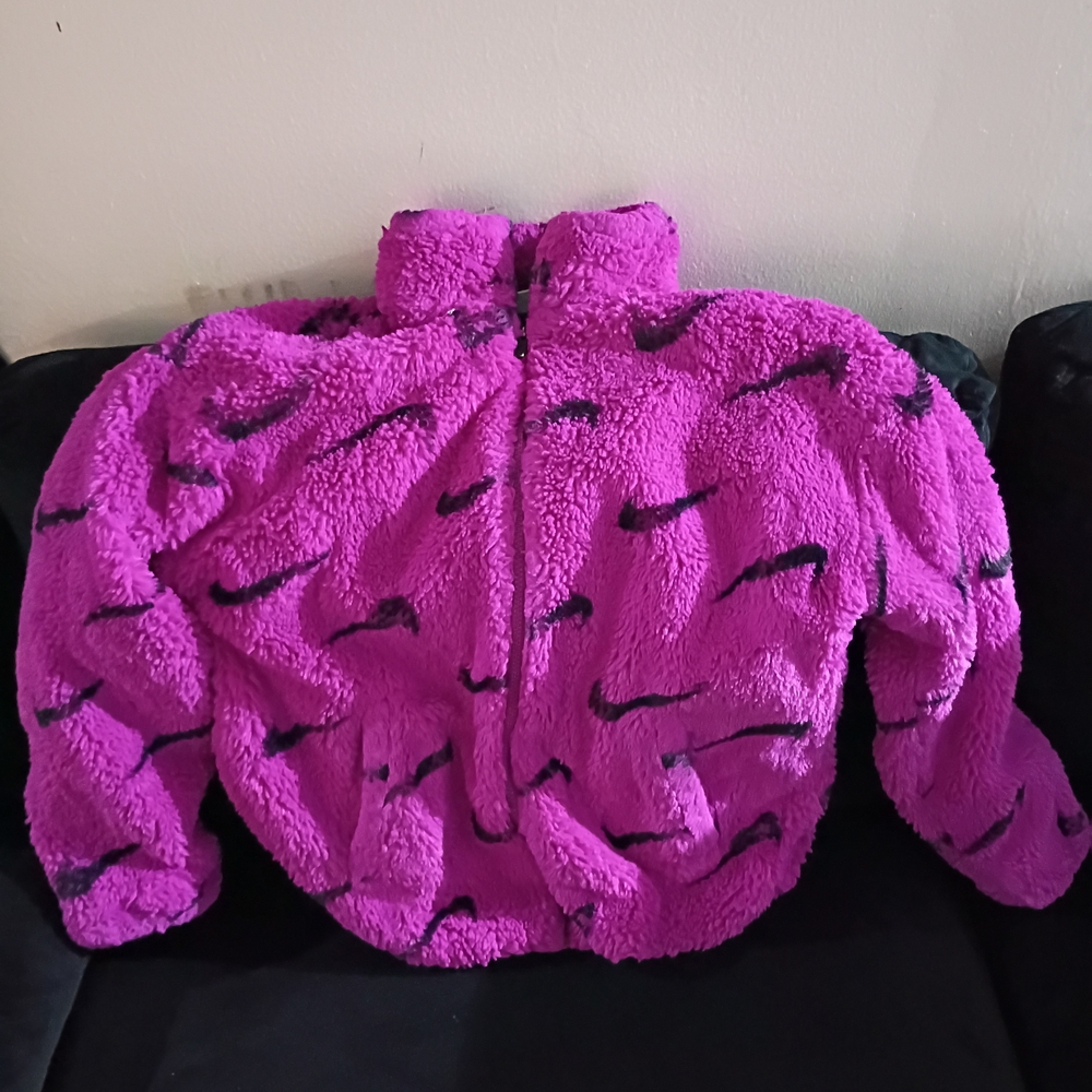 Nike Kids Fuzzy Pink Jacket with Black Accents